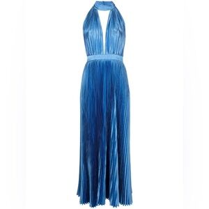 L’idee Chateau Pleated Satin Halter Dress